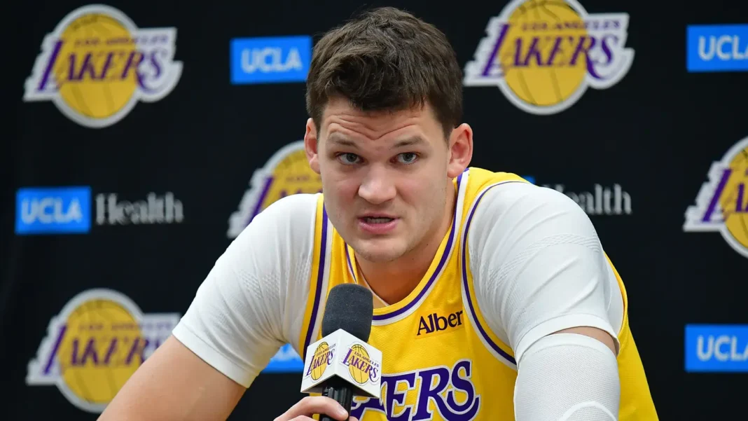 Sep 28, 2026; El Segundo, CA, USA; Los Angeles Lakers player Walker Kessler (14) during media day at UCLA Health Training Center.  Mandatory Credit: Gary A. Vasquez-Imagn Images