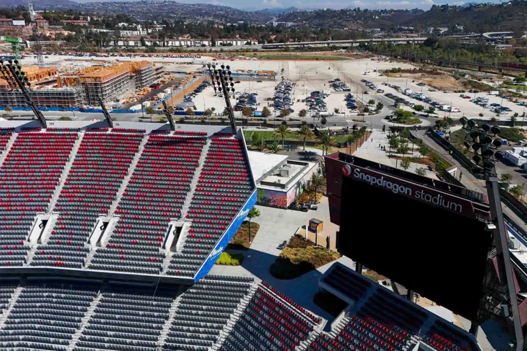 Nearly 10 years after the Chargers’ departure, their old stadium site is being transformed
