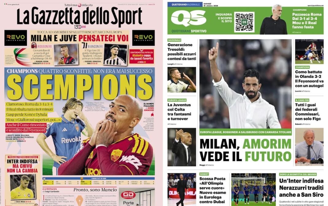 FFront pages in Italy before Salzburg vs. Milan on October 15