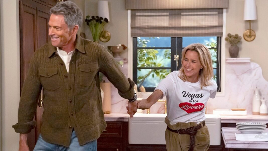 Newlyweds (l-r) Tim Daly as James, Tea Leoni as Jeanie